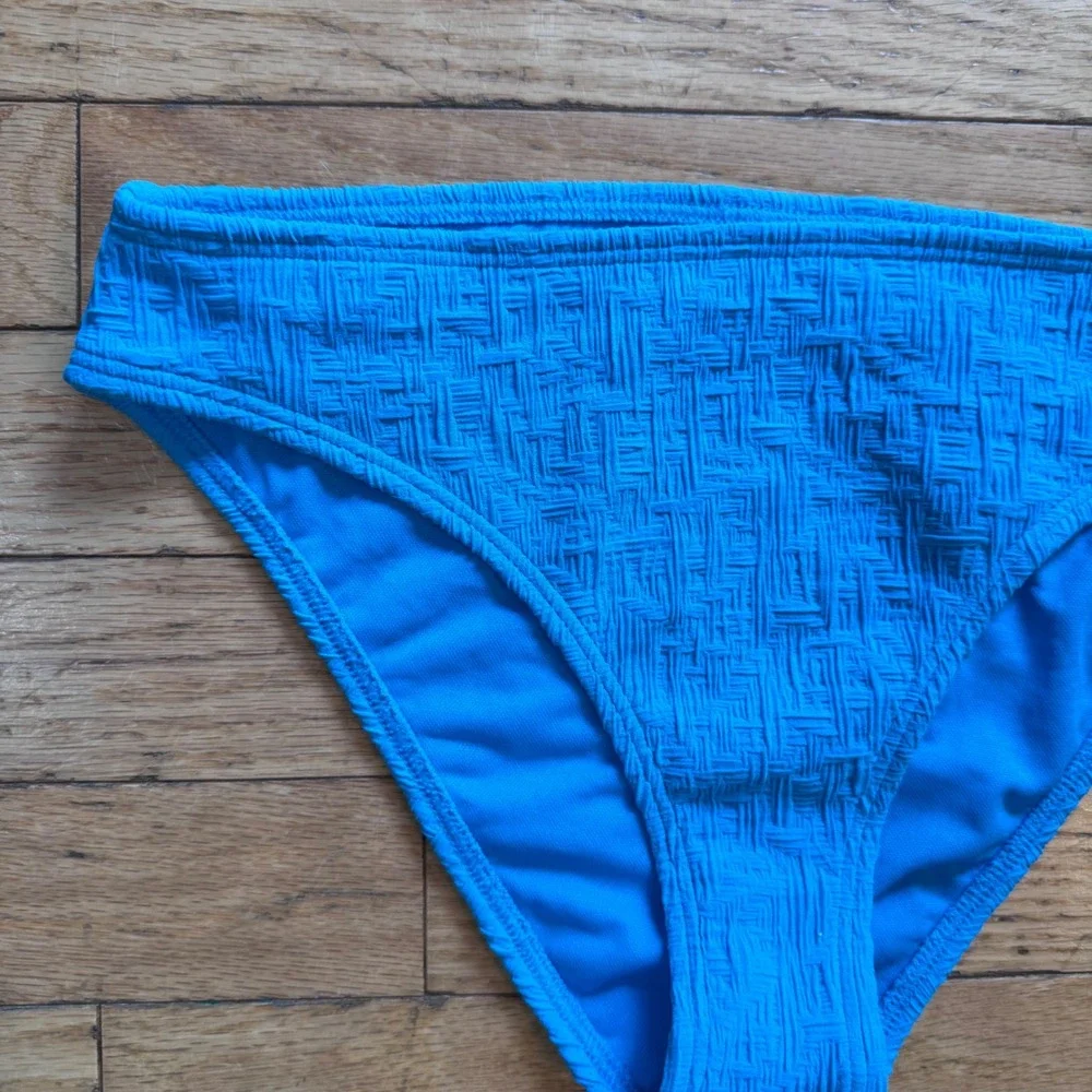 Shade & Shore Blue Jacquard Low Rise Cheeky Bikini Bottom Small
